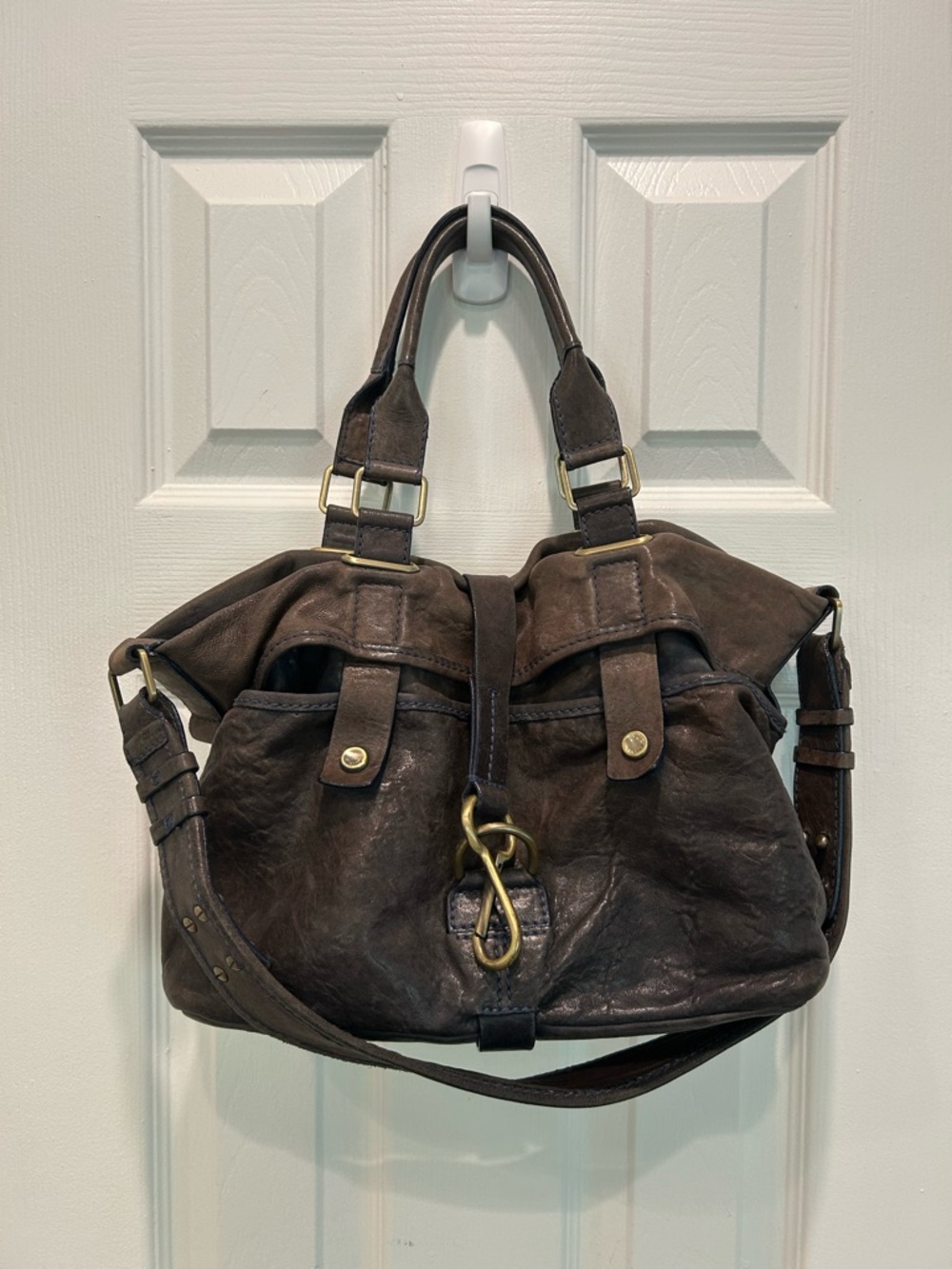 Vintage Theory Distressed Leather Boho Slouchy Dark Brown Shoulder Bag